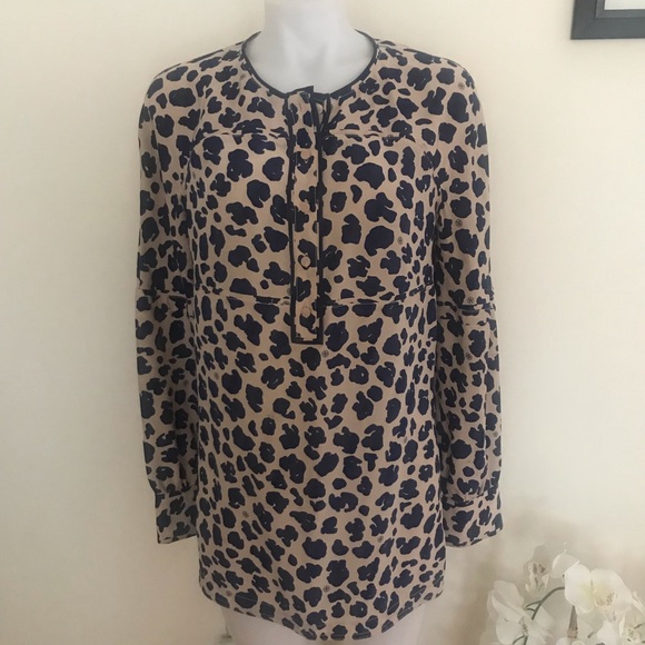 Tory Burch Robin Silk Blouse Cheetah Beige Top - Picture 3 of 8